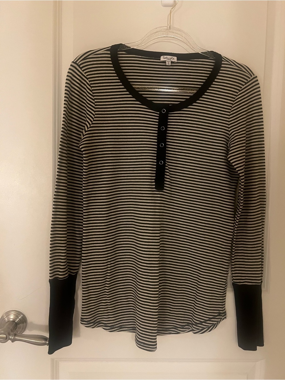 Splendid Black and Cream Striped Knit Top